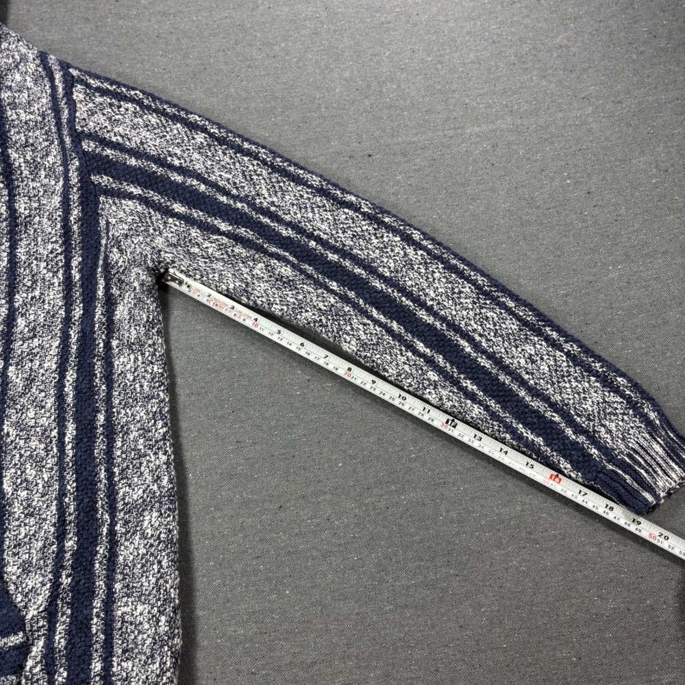 Lucky Brand Mens L Baja Hoodie Blue White Striped Knit Pullover Sweater Exc - Picture 7 of 8